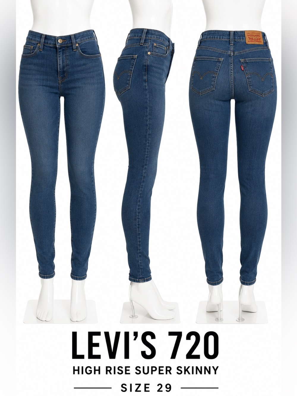 Levi’s 720 High Rise Super Skinny Jeans Women Size 29 Medium Wash Stretch Denim